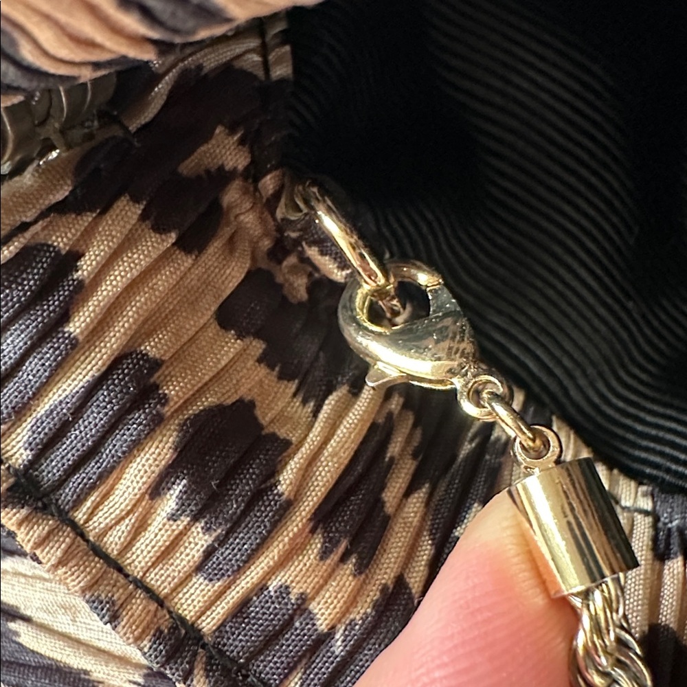 Loeffler Randall Pleated Leopard Bow Clutch w/ Gold Chain Strap Evening Bag - Picture 16 of 17